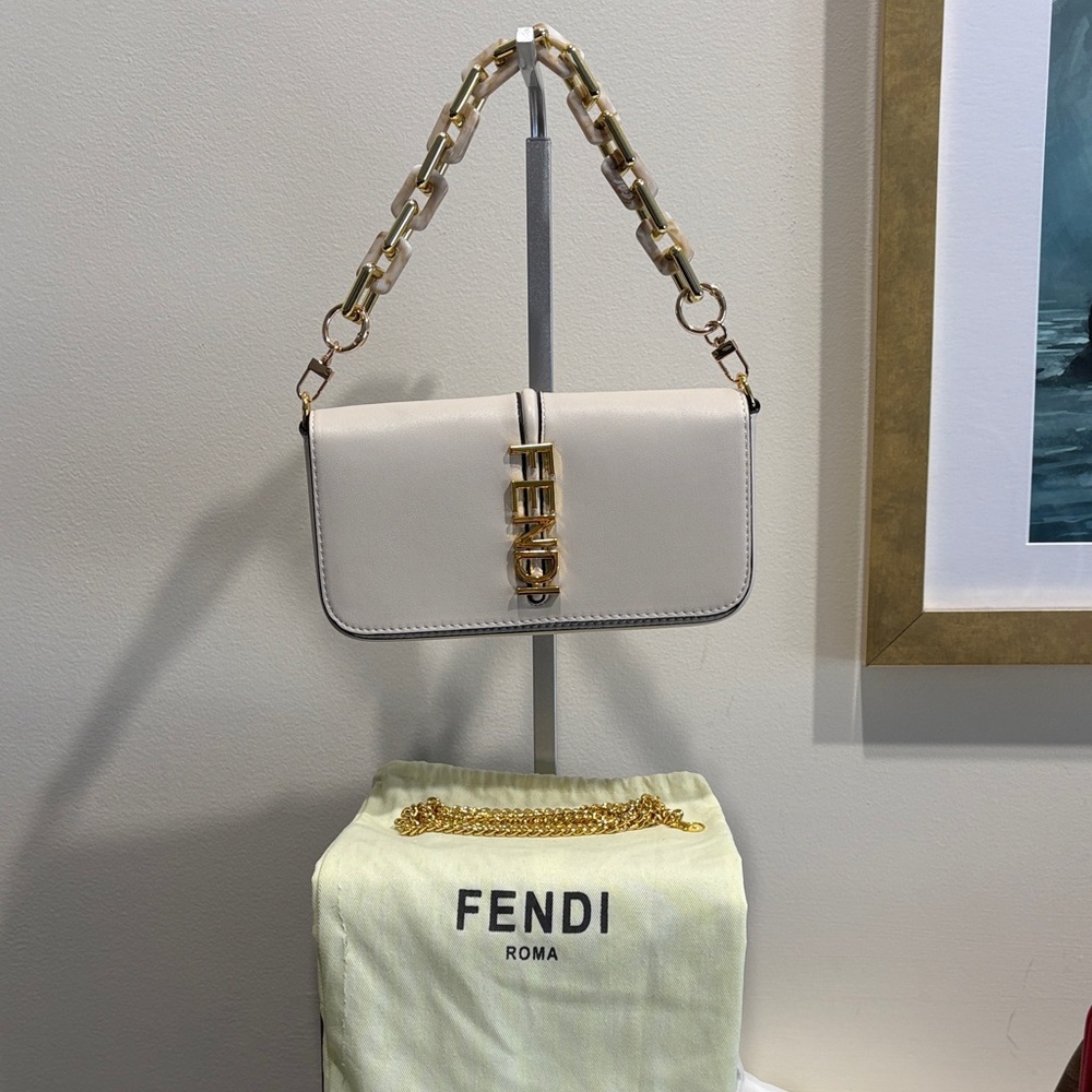Fendi Cream Leather Shoulder Clutch with Gold Hardware - Picture 2 of 5